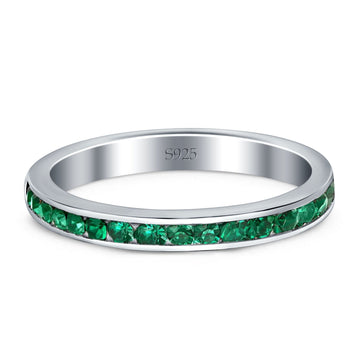 Full Eternity Stackable Band Wedding Ring Simulated Green Emerald CZ 925 Sterling Silver